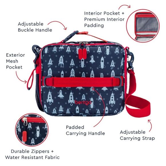New Bentgo Kids Bundle Insulated Lunch Box Bag Crossbody Ice Packs Rockets - Picture 6 of 8